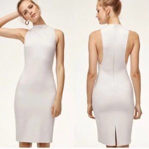 Aritzia Babaton Matheson Fitted Mock Neck Tan Midi Dress